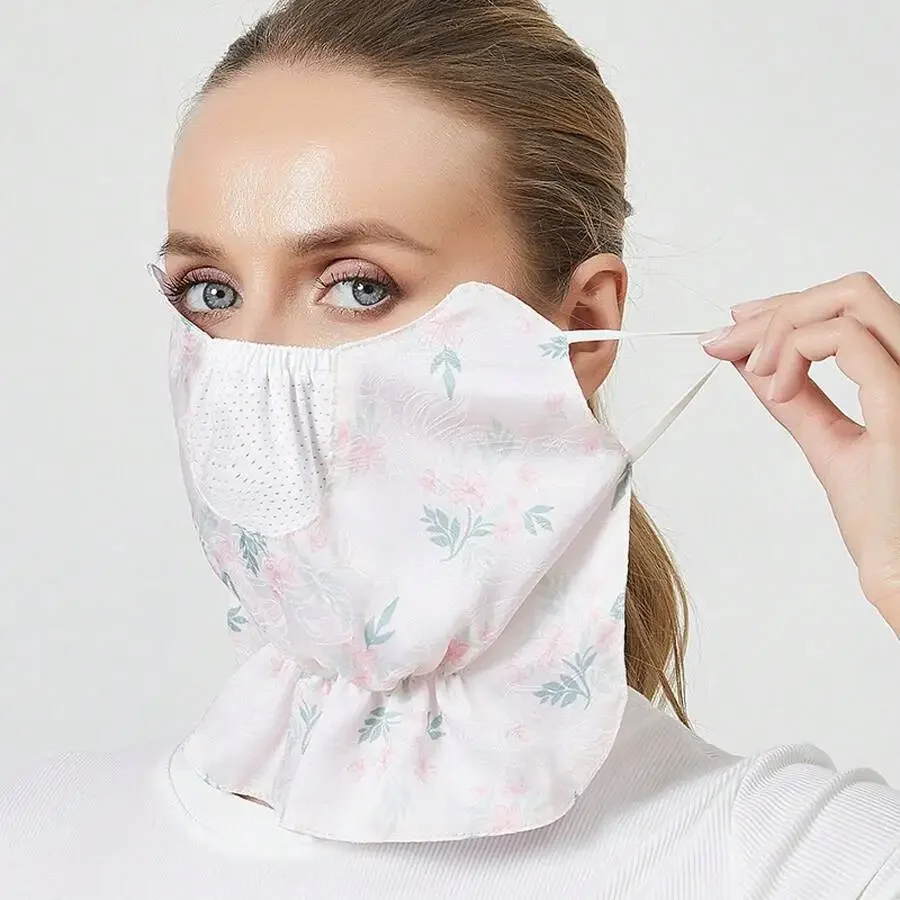 

Floral Print Breathable Sunscreen Face Mask With Neck Cover For Outdoor Use