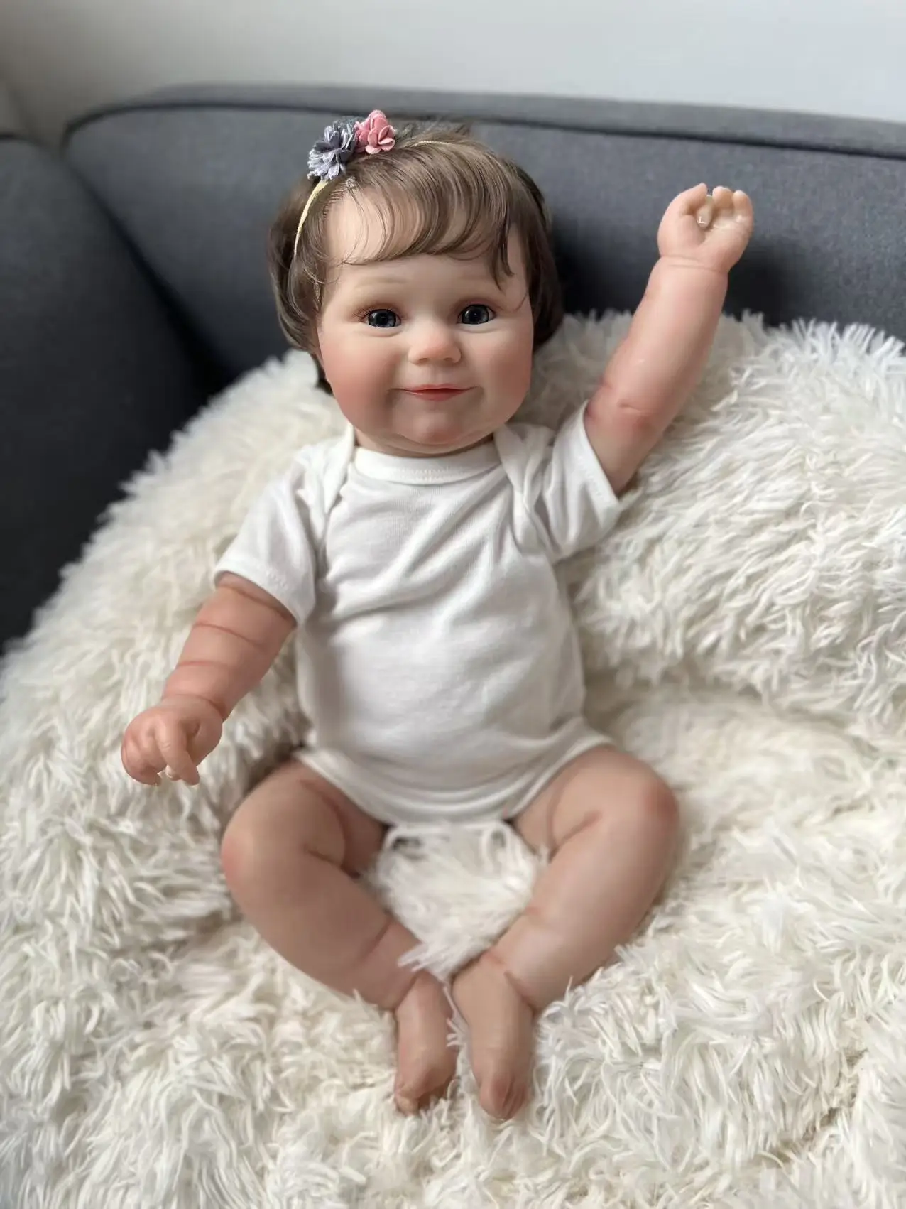 19inch Silicone Baby Doll Reborn Maddie Hand-Detailed Painting 3D Skin with Visible Veins Handmade Real Baby Gift Toys for Girls