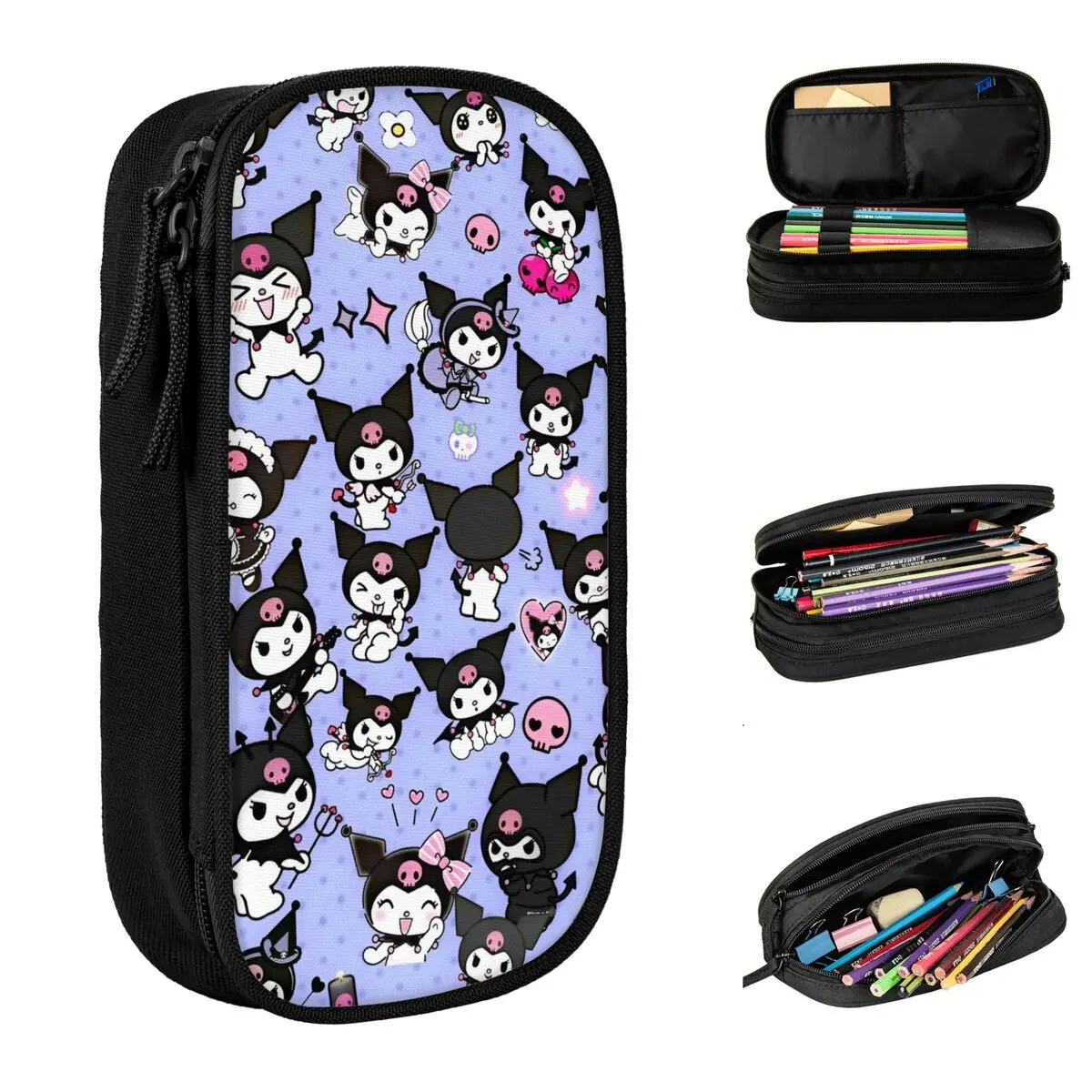 Kawaii Kuromi Halloween Skeleton Pencil Cases Fashion Cute Cartoon Pen Holder Bag Girls Boys Big Capacity Cosmetic Pencilcases