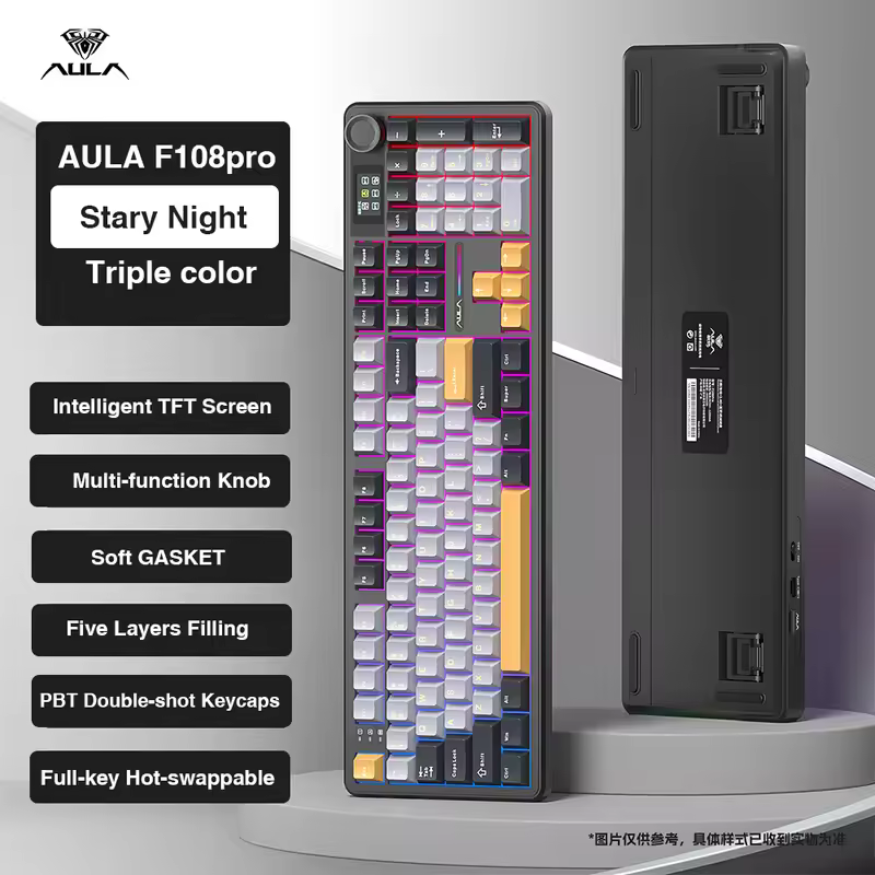 AULA F108pro Wireless Bluetooth Keyboard Macro Gaming keyboard Gasket Hot-swap Full Size Keyboard with TFT Smart Display - Image 11