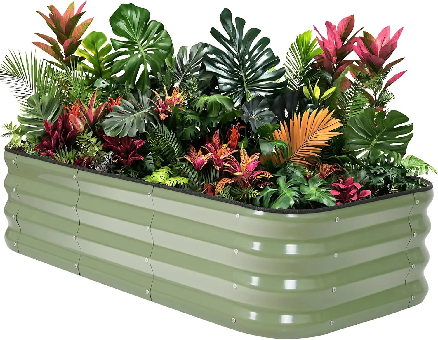 

Поднятая садовая кровать-4X2X1, оцинкованный ящик для цветов для садоводства на открытом воздухе, комплект модульной поднятой кровати 3 в 1 с защитной лентой, перчатками