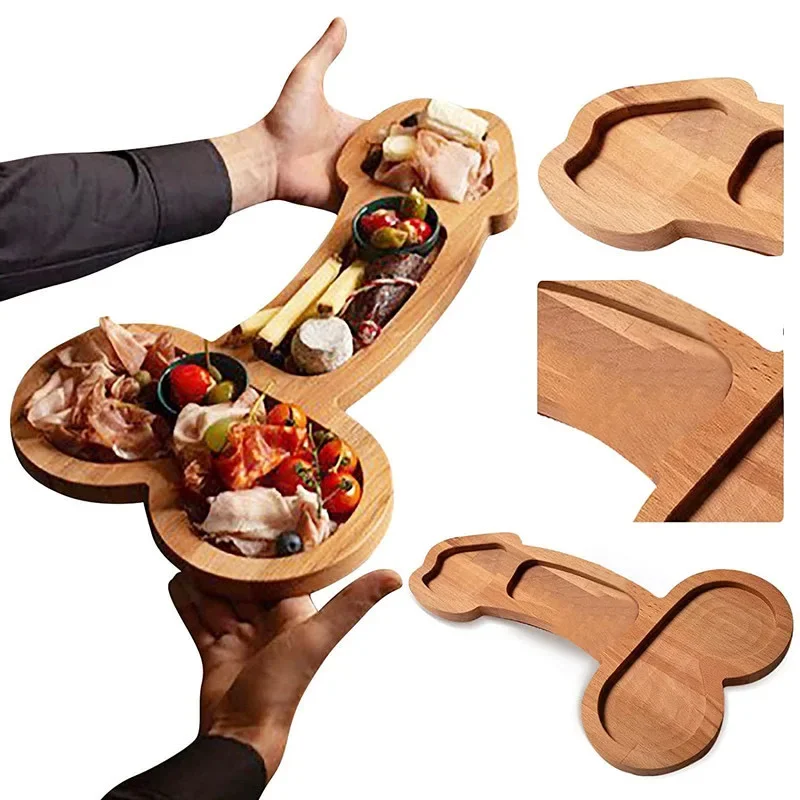 Funny Penis Shape Aperitif Board Novelty Cheese Board Unique Wood Tray Snack Drinks Serving Tray Charcuterie Party Tray 24/40cm