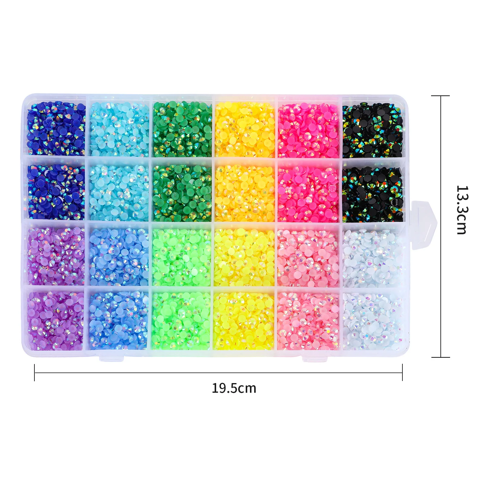 Nail Decoration Boxed 24 Compartments 4mm Mix Candy Colors Jelly AB Flatback Resin Non Hot Fix Rhinestones 3D Nail Art DIY