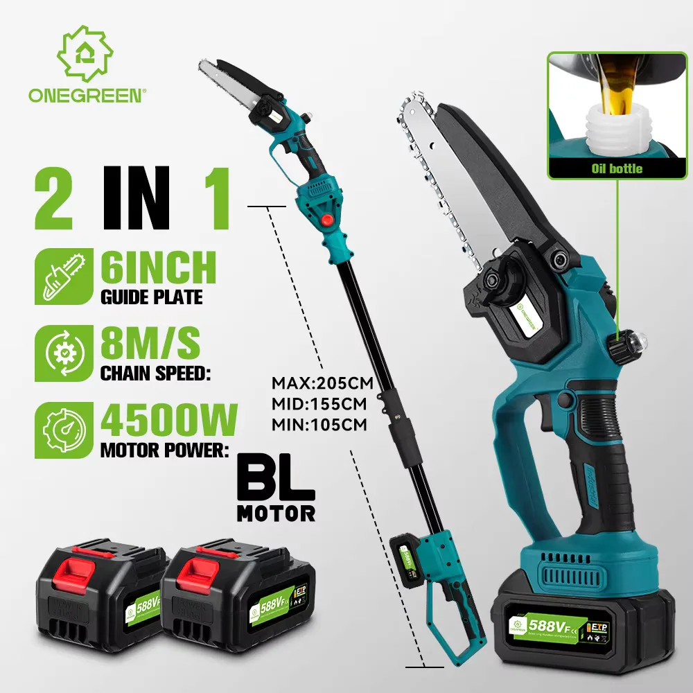 Bürstenlose 4500 W 6 Zoll Teleskopstange Elektrische Kettensäge 205 CM Wiederaufladbare Säge