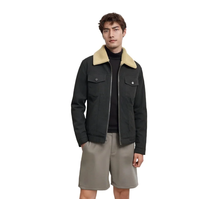 

Men's Jacket Autumn/Winter Fashion Faux Shearling Lined Windproof Warm Coat Black Buttoned Parka Pockets Comfortable Casual Tops