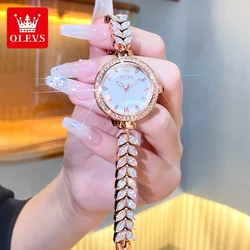 OLEVS-reloj de cuarzo con diamantes para mujer, pulsera de cristal de oro rosa, resistente al agua, de marca superior, de lujo