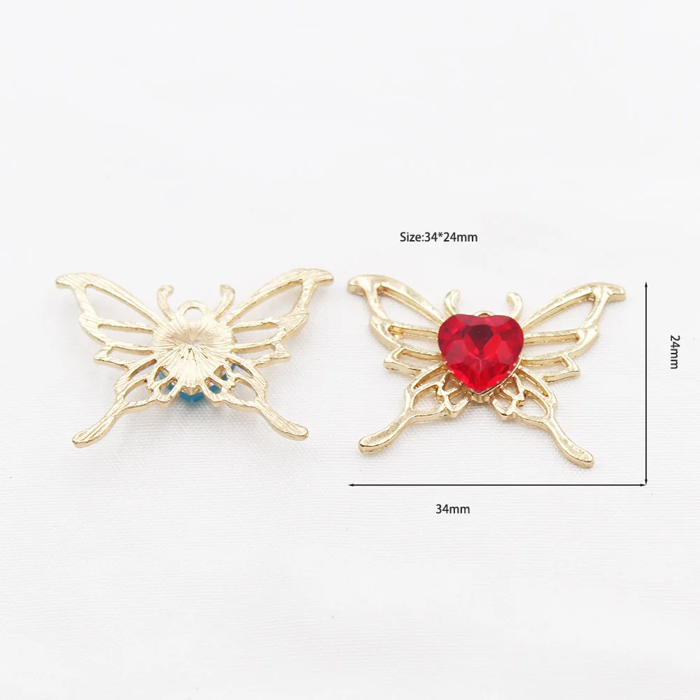 10pcs OFXSHIP Butterfly Heart Hollow out Glass Alloy Jewelry Accessories DIY Devil Wings Baroque Style Pendant for Crafting