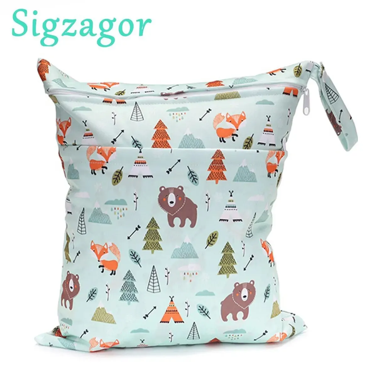 [Sigzagor] Wet Dry Bag With Two Zippered Baby Diaper Nappy Waterproof Reusable Washable