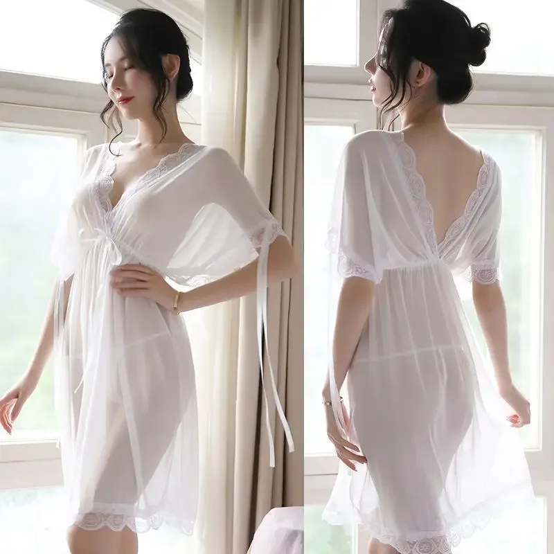 Sexy Pajamas Women\'s Summer Loose Lace Nightgown Night Wears Underwear Pijama Nighty Homewear Sleeping Pajama Female Dress Silk