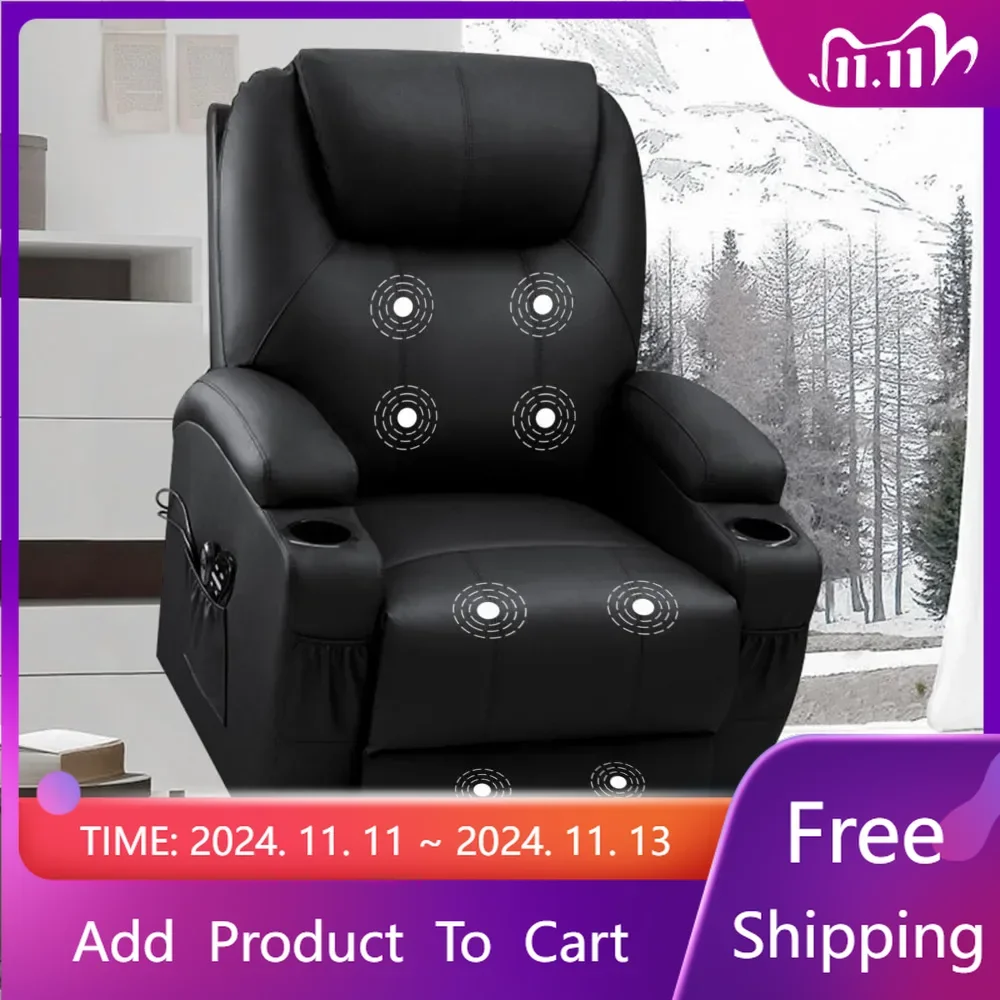 Electric Power Lift Recliner Chair for Elderly Reclining Sofa for Living Room with Massage,Side Pockets and Cup Holders(Leather)