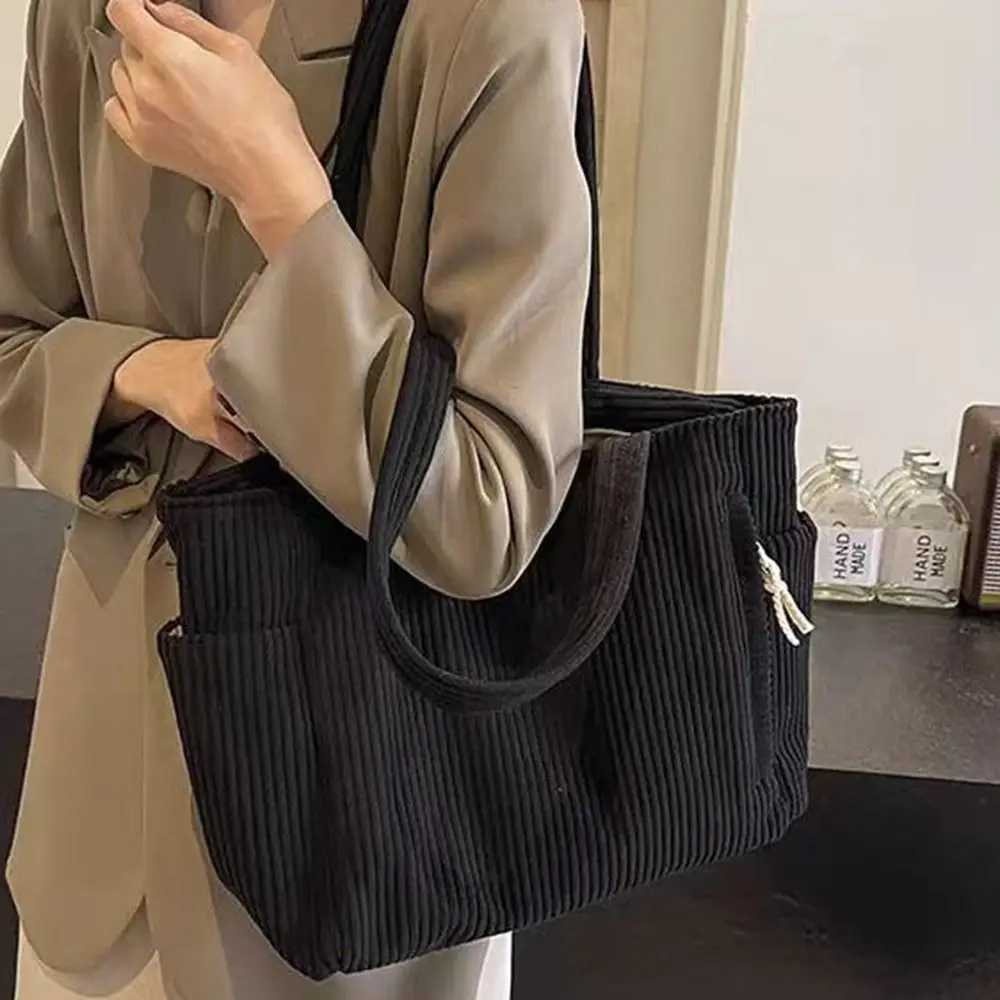 سروال قصير المرأة للمتسوقين حمل حقيبة البريدي إغلاق بلون سروال قصير حقيبة كتف عادية جيوب متعددة أكياس الغداء عطلة