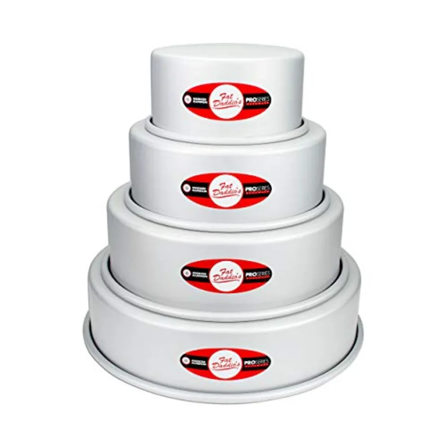 

Baking: Anodized Aluminum 4-Tiered Even Round Cake Pan Set, 3 Inch Depth, Silver, Non-Stick Even Heat Distribution