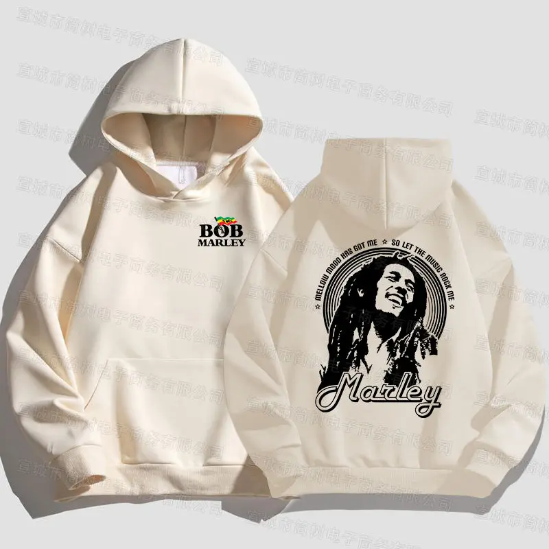 Bob Marley Hoodie Men's and Women's Trendy Loose Autumn/Winter Top American Printed Sweater Black Coat