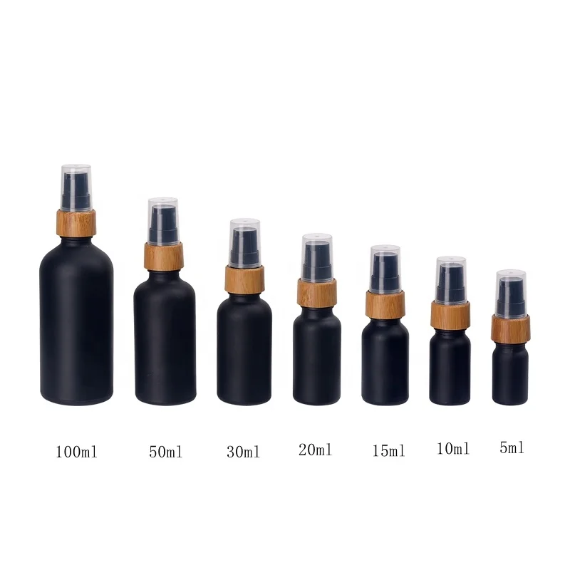 100pcs matte black glass bottles 15ml 30ml 50ml 100ml UV glass cosmetic bottles serum bottle with 18 mm treatment pump