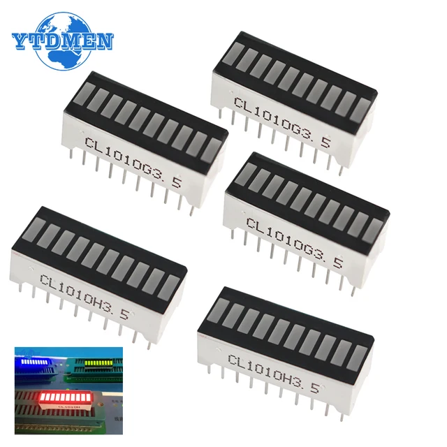 5 SZTUK 10-segmentowych lampek cyfrowych LED Ultra jasny moduł wyświetlacza LED Czerwony Niebieski Zielony Pasek świetlny 20 pinów 25x10mm CL1010G dla Arduino