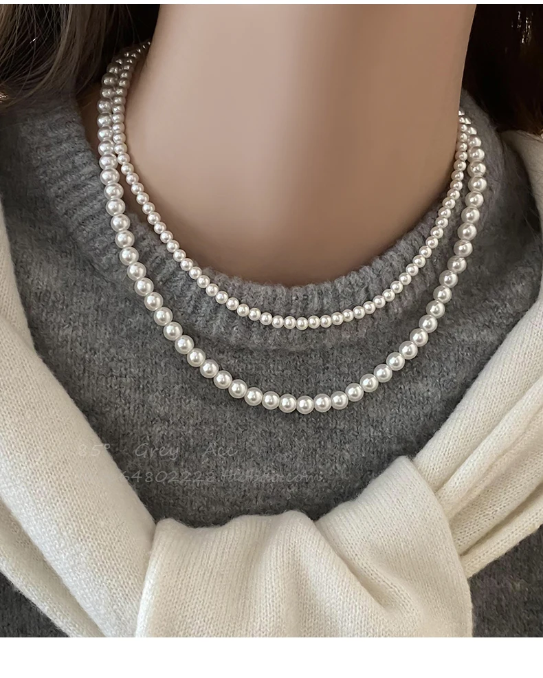 Mädchen-Halskette mit weißer Perle, magnetisch, runde Schnalle, Perlenkette, 2024, neue Schlüsselbeinkette, eleganter Schmuck für Frauen – Detail 8