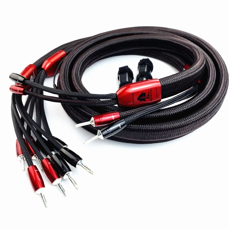 Audiophile Redwood Bi-Wire Speaker Cable PSS Silver HiFi Audio Loudspeaker Wire Spade & Banana Plug