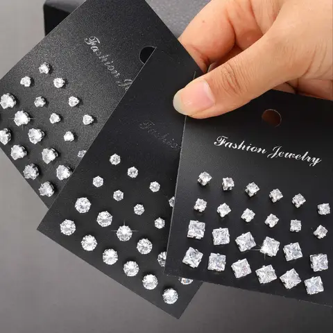 Conjunto básico geométrico de seis garras em forma de coração com zircônia de cristal vintage elegante 36 pares unissex