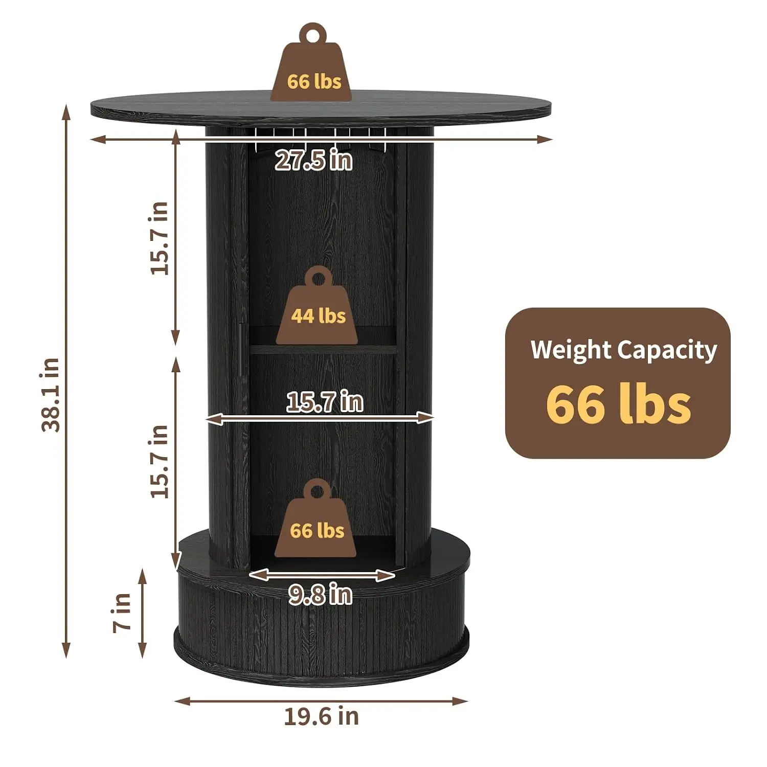 Small Round Bar Table with Slide Door & Hidden Storage, 38