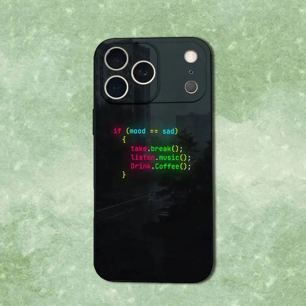 حافظة هاتف جافا فن البرمجة لهاتف آيفون 14,13,17,12,11,16,15,Plus,Pro Max,XS,X,XR,SE,Mini,Soft غطاء أسود من السيليكون