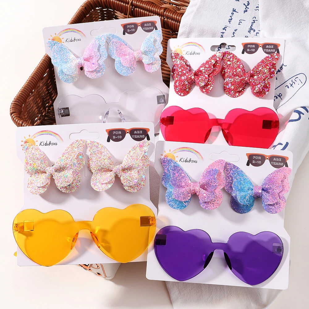 

Gorgeous Glasses Set Sparkling Butterfly Hair Clip Hair Accessories Combination Fashion Wave Point Kids Hair Clip Love Glasses