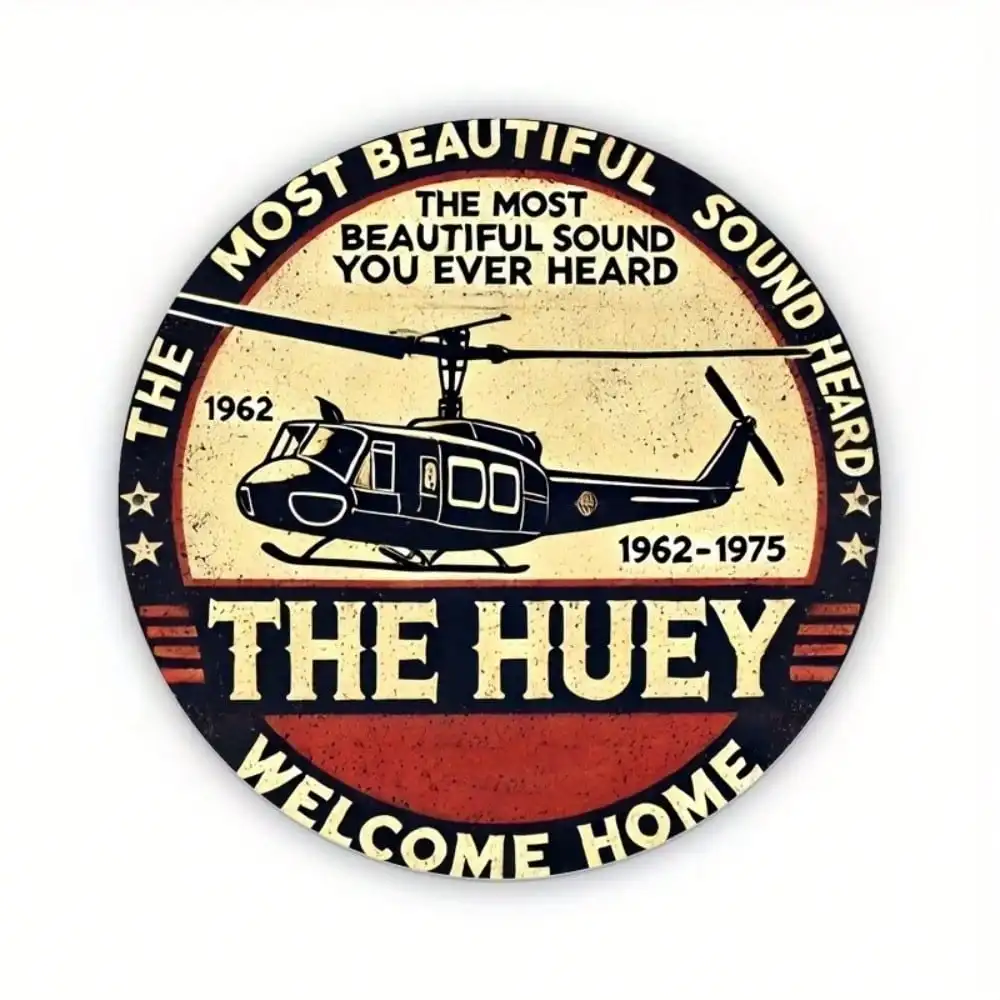 Amerikanischer Huey-Hubschrauber 8x8 Zoll Metallblechschild, Vintage 2D Flache Wandkunst für Retro-Militär-Pub-Garagen-Dekoration
