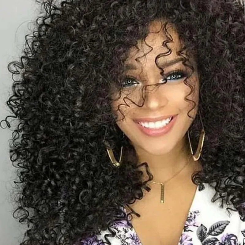 女性用ウィッグ アフリカ系ショートカーリーふわふわでボリュームのあるミディアムレングスカーリーブラックふわふわ小さなカーリーウィッグ女性用
