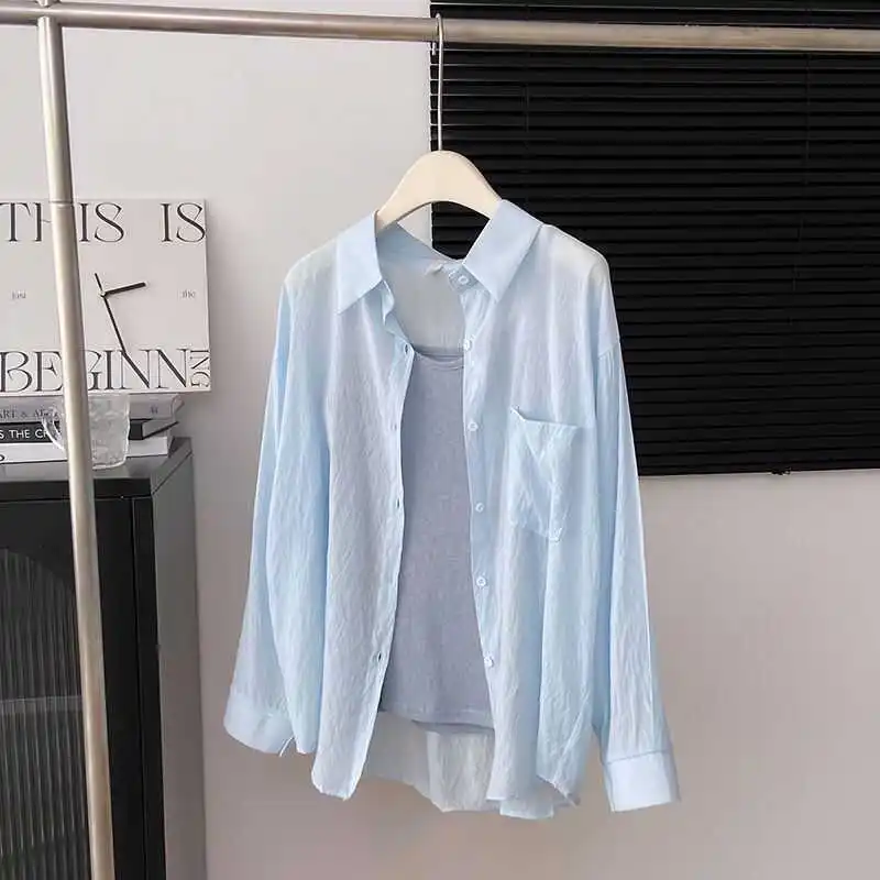 Summer Lightweight Loose Women's Sun Protection Shirt Outerwear Pink Lyocell Fiber  Sweet Style Commute Korean Version