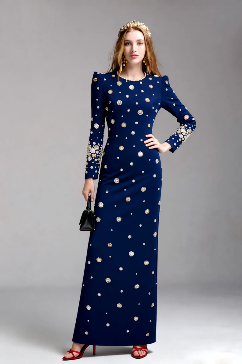 فستان سهرة نسائي طويل الأكمام أنيق من حجر الراين مزين بالخرز فستان رسمي لحفلات الزفاف والحفلات والمناسبات #4