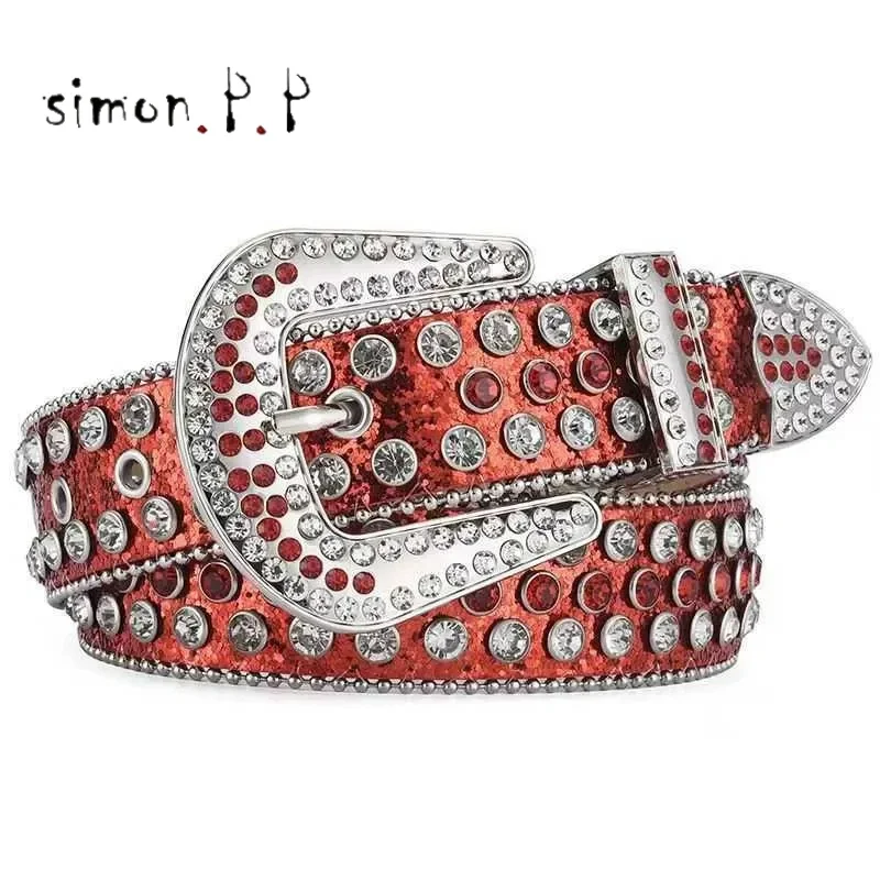 Belts Punk Feng Shui Diamond Belt Paired with Fashionable Diamond Belt for Mens Trendy Mens Glass Diamond Belt Q240814