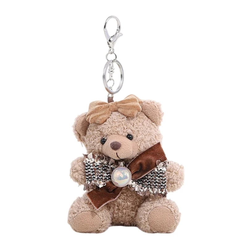 Fashion Bowknot Bear Charm Keychains Lovely Ornament Women Car Keyring Backpack Handbag Charm Pendant Key Holder