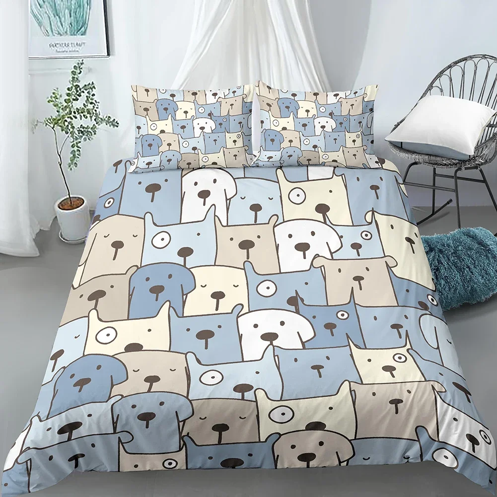 Cão dos desenhos animados conjunto de capa edredão engraçado pug impressão rei tamanho conjunto cama para crianças meninos meninas tema animal 2/3pcs twin consolador capa