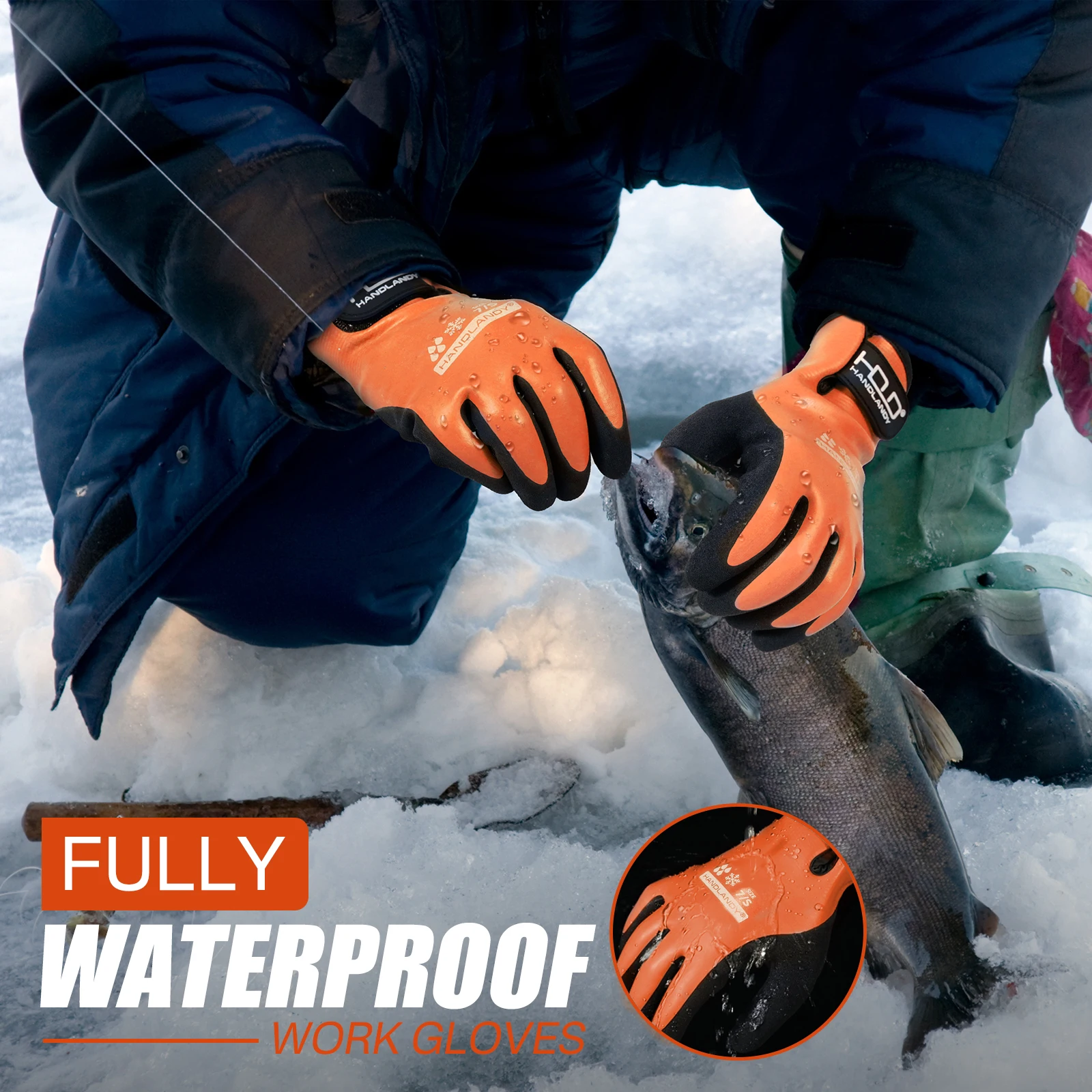 HANDLANDY Waterproof Work Gloves for Cold Weather, fully submerged rubber warm lining winter outdoor work gloves