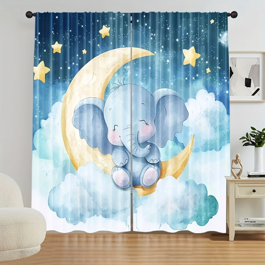 ผ้าม่านพิมพ์ลายดิจิตอล 2 ชิ้น - Baby Nursery Elephant Theme บทวิจารณ์และราคา