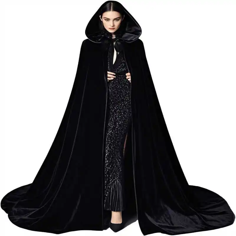 loween Wizard Robe with Hood Large Skirt Long Role-Plang Witch Costume  Spell Polyester Material Women's Faion