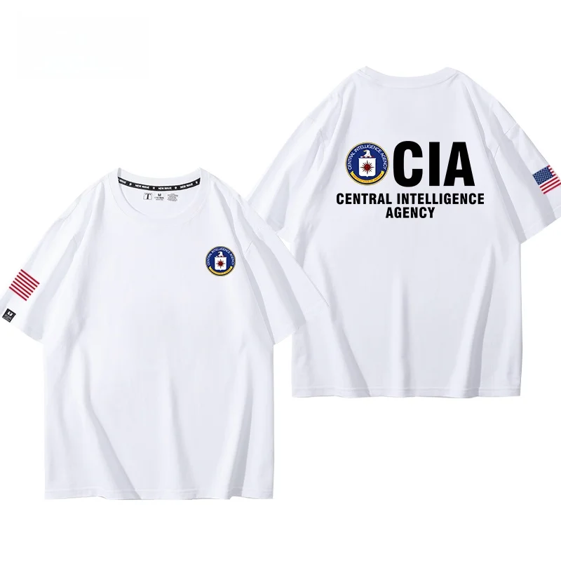 CIA Logo Casual Heavyweight Pure Cotton Short Sleeve T-Shirt for Spies Agent Leisure round Neck Tee Unisex Youth Fashion