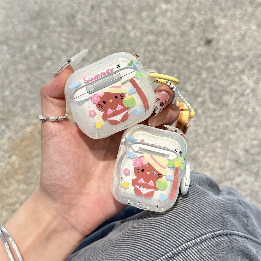 Koreanische INS Fashion Glitter Hello Kitty Kopfhörerhülle für Airpods 4 3 2 Airpods Pro 2 Fundas mit 3D-Charm-Kopfhörer Niedliche Hülle