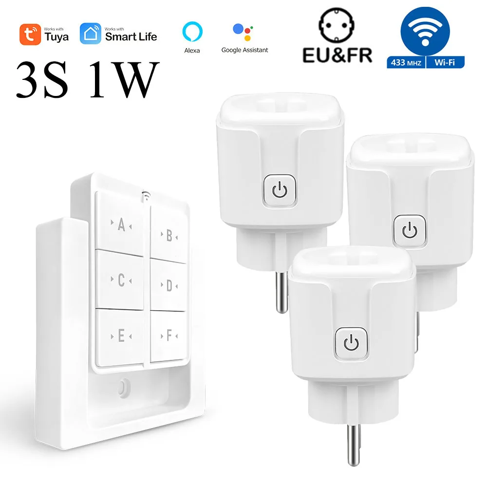Tuya WiFi Smart Plug Socket 16A 3000W 433MHz Draadloze afstandsbediening Outlet Switch met Power Monitor, EU FR Werk met Alexa