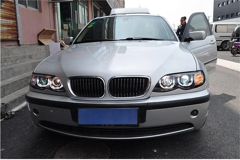 Atacado facelift e46 ângulo frontal olho led halogênio cabeça lâmpada farol para bmw série 3 e46 1998-2002