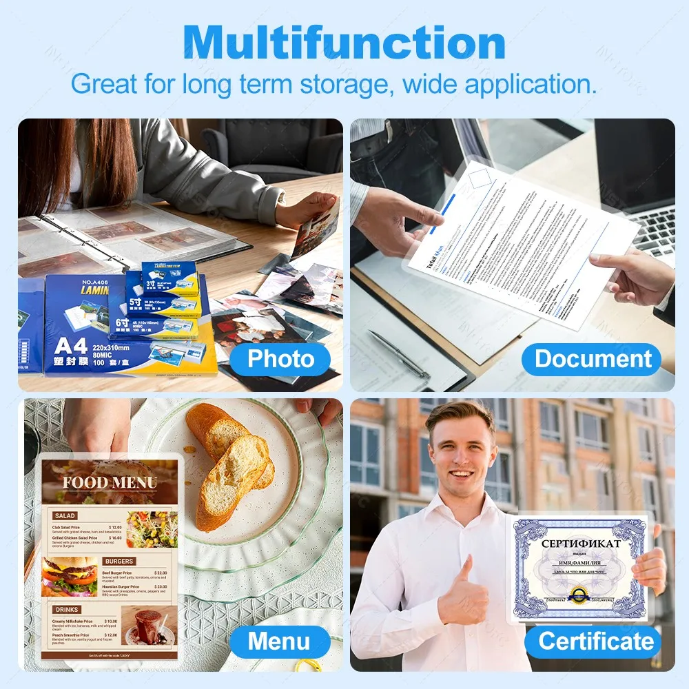 100 قطعة-حزمة A4/3R/4R/5R صفائح فيلم الترقق الحراري أكياس زاوية مستديرة شفافة متوافقة مع جميع أجهزة تغليف الحرارية الساخنة #6