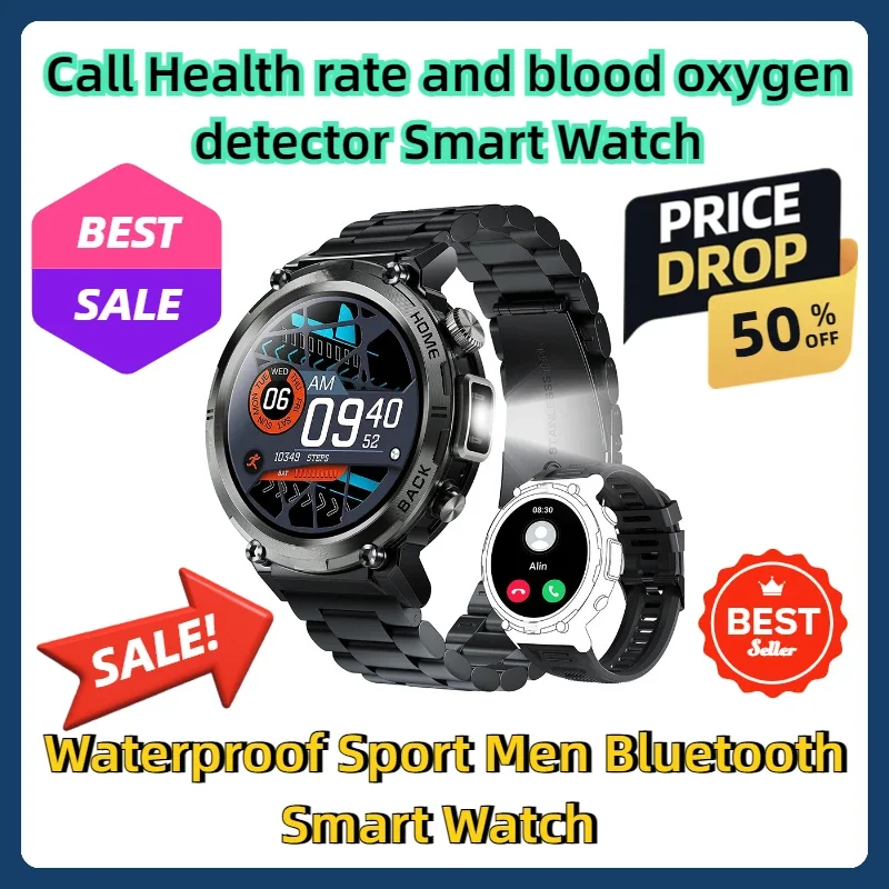 

Call Health rate and blood oxygen detector Smart Watch Waterproof Sport Men Bluetooth