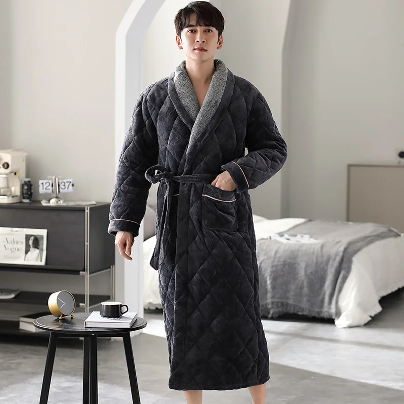 

Высококачественный мужской банный халат, 3-слойный хлопковый халат с зажимом, мужской халат, пижама Hombre