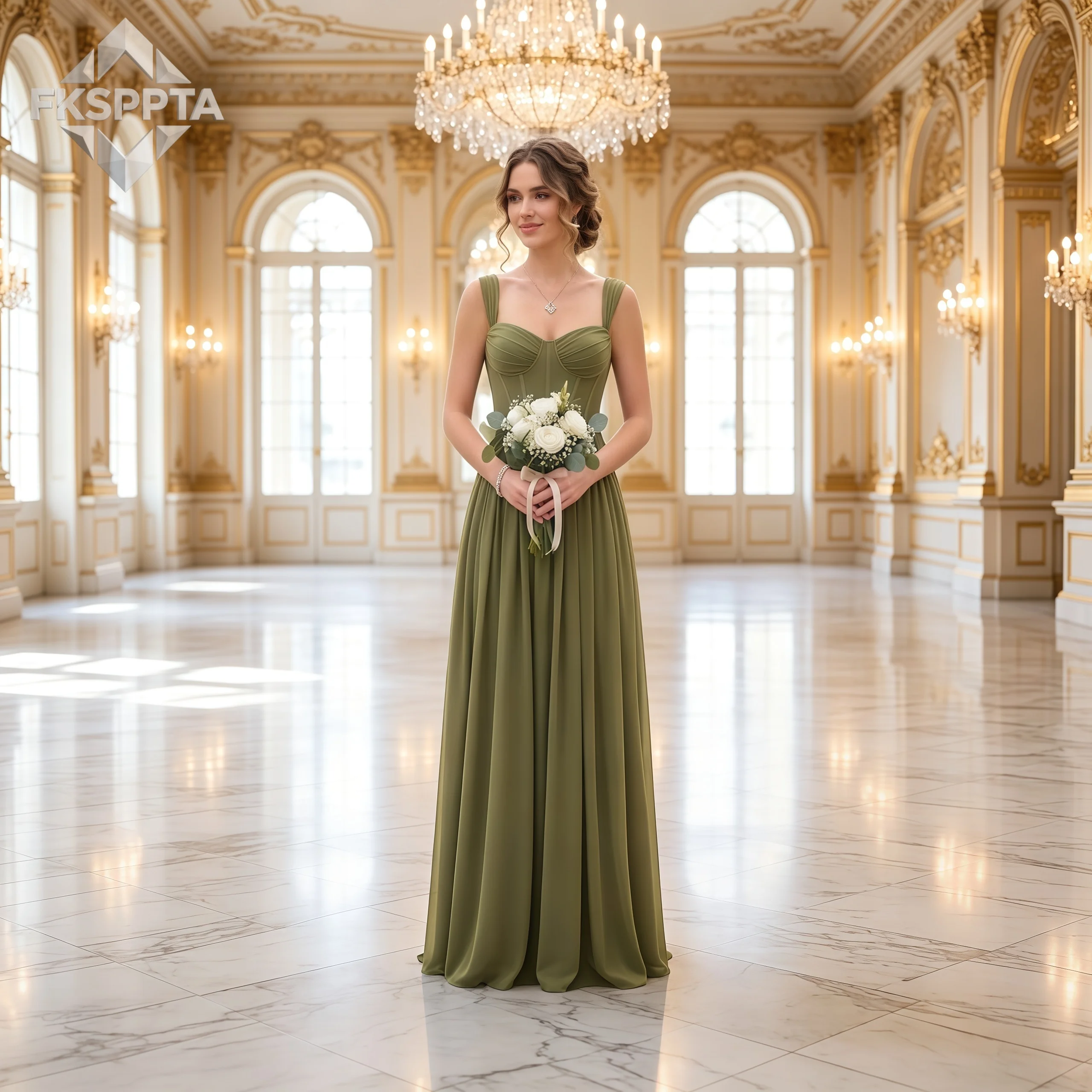 Sage Green Long Elegant Bridesmaid Dresses A Line Spaghetti Straps Lace Up Back Maids Of Honor Gowns For Wedding Plus Size