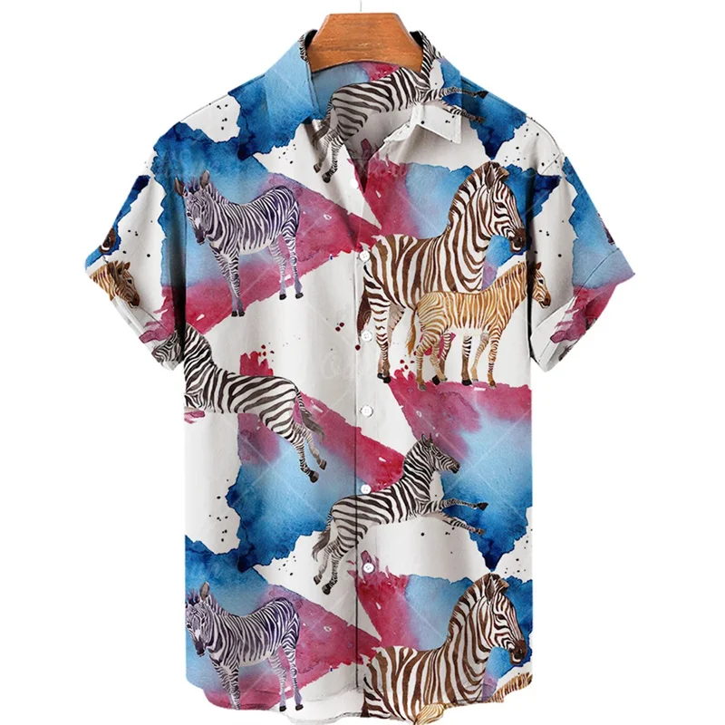 Summer Hawaiian shirt Men\'s 3D Animal Printing Shirt Men\'s Angry Cat Catal Catal Short -sleeved Stereo T -shirt Large size top