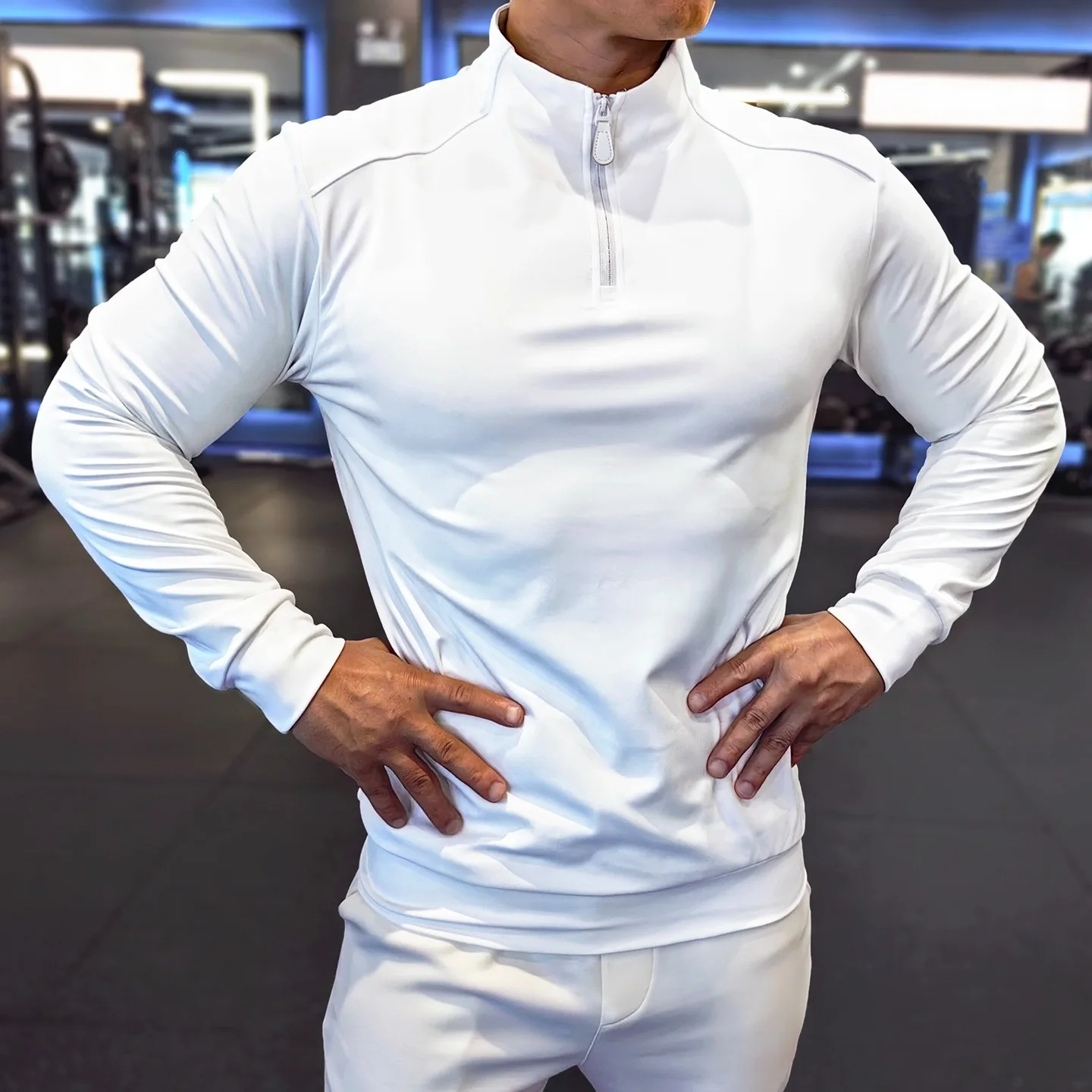 الرياضة الوقوف طوق بأكمام طويلة الرجال الخريف الشتاء في الهواء الطلق تشغيل اللياقة البدنية التدريب الملابس مرونة تنفس سليم صالح #4