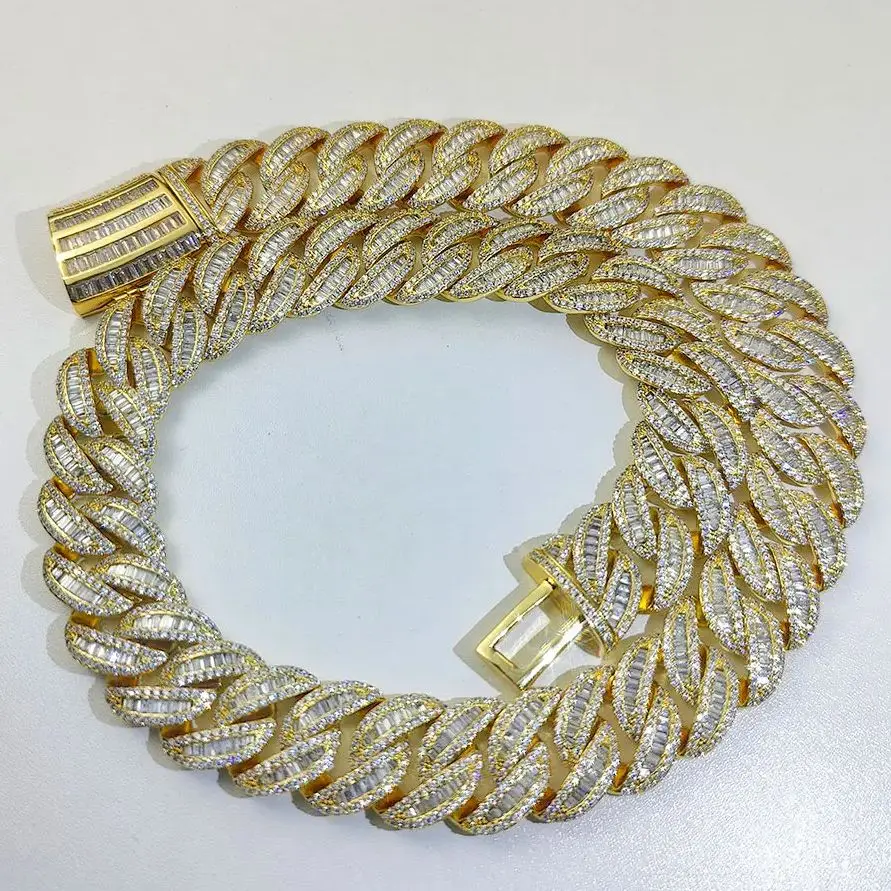 Width 15/20mm 18k Gold Necklace Iced Diamond CZ Heavy Box Clasp Cuban Link Chain Luxury Hiphop Jewelry Sets