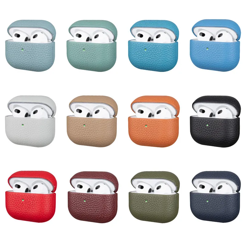 Capa para airpods pro caso de couro luxo lichia grão airpods3 fone de ouvido protetor acessórios para apple airpods pro casos