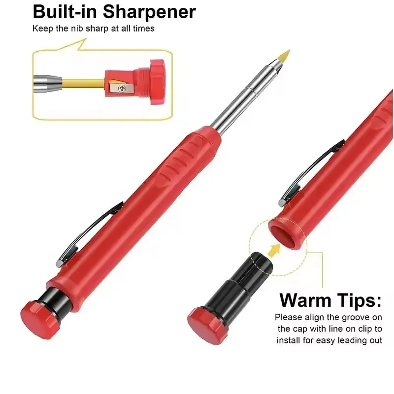2.8mm Solid Carpenter Mechanical Pencil with Sharpener for Woodworking Construction Long Head Carpenter Pencil Stationery Supply image 5