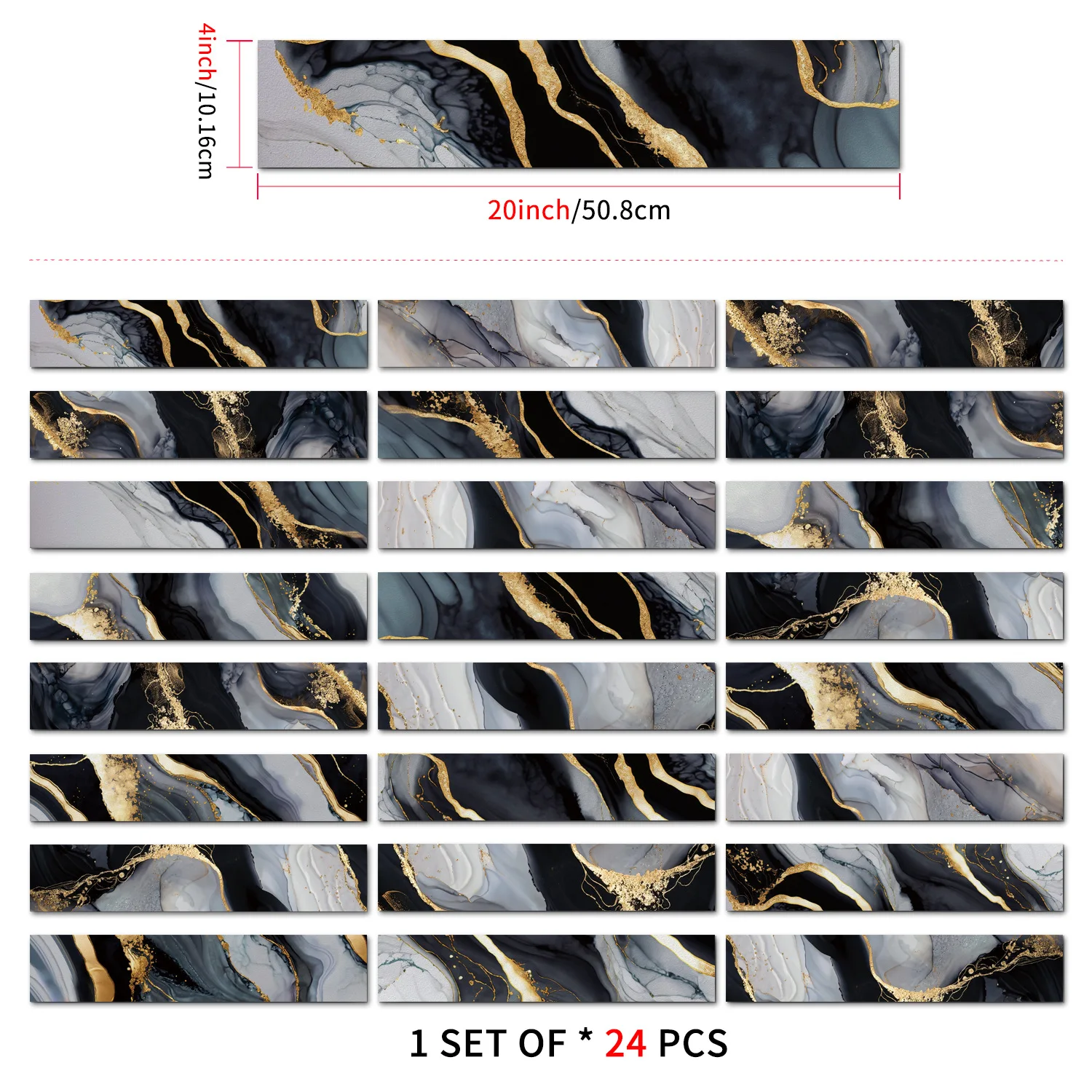 

Self-Adhesive Crystal Foam Tiles 50.8x10.16cm 24pcs Waterproof Thick for Kitchen Backsplash Countertop Art Space Home Renovator