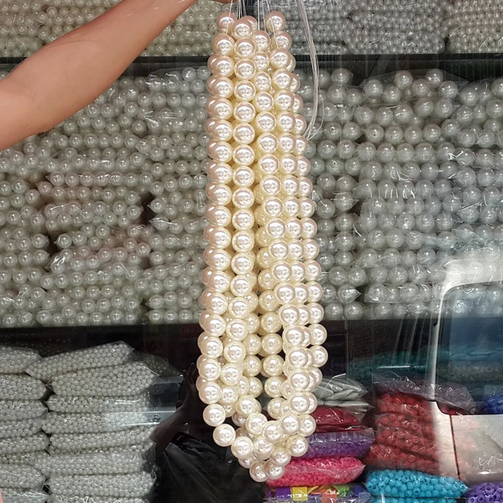 3-25MM ABS Hightlight Imitation Pearl Bead Beige White Straight Hole Round Beads Beaded Jewelry Making Garment Accessories 500G